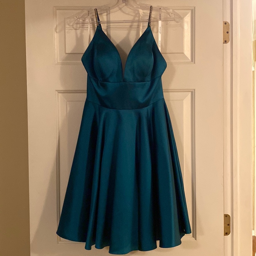 JOVANI Mini Dark Teal Dress